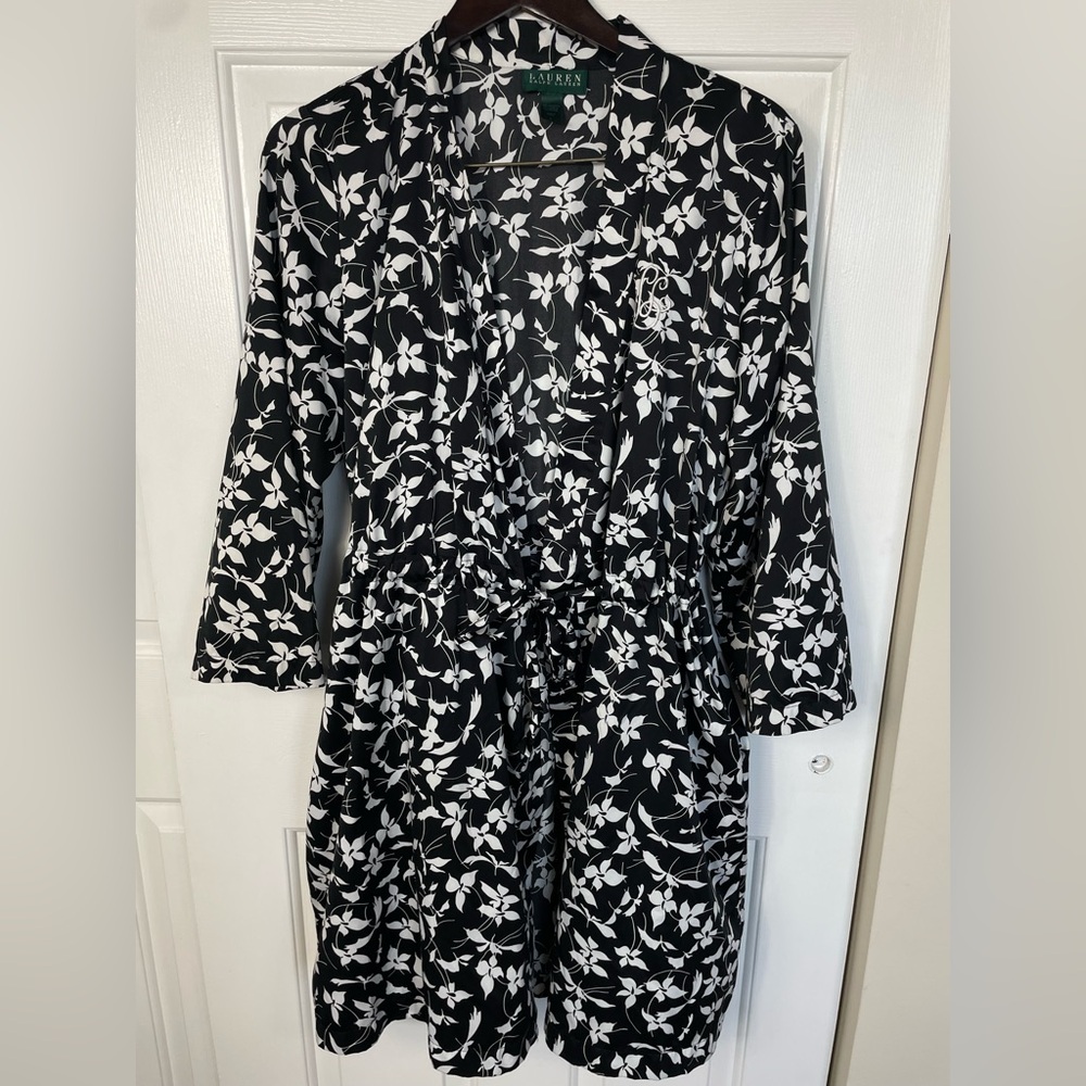 Lauren Ralph Lauren Georgina Floral White/Black Robe‎ Large Womens  Cover Up